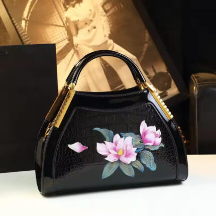 Chinese Style Leather Crossbody Bag Hand Embroidery