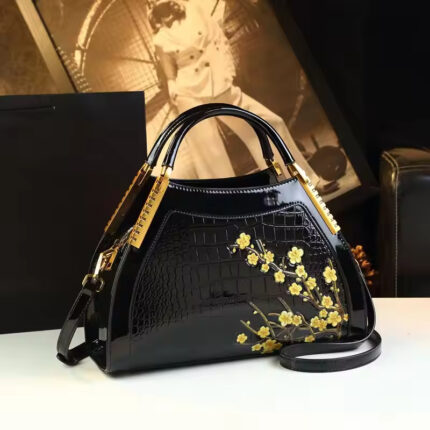 Chinese Style Leather Crossbody Bag Hand Embroidery