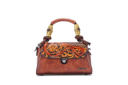 Vintage Embossed Floral Handbag | Bamboo-Handle Shoulder Bag