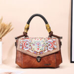Retro Craft Embroidery Button Closure Hobos Ladies Handbag with Removable Strap - Image 4