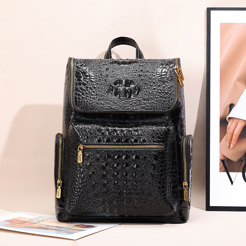 Black Crocodile High Quality Leather Unisex Business Travel Backpack - Image 1