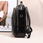 Crocodile High Quality Leather Unisex Business Travel Backpack - Image 2