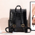 Crocodile High Quality Leather Unisex Business Travel Backpack - Image 3