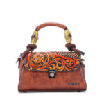 Retro Handmade Flower Embossed PU Women's Handbag