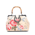 Elegant Ladies' Fashion Peony Embroidery Bamboo Joint Tote Bag - Image 2
