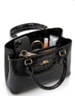 Glossy Crocodile Pattern Handbag - Image 2