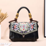 Retro Craft Embroidery Button Closure Hobos Ladies Handbag with Removable Strap - Image 2